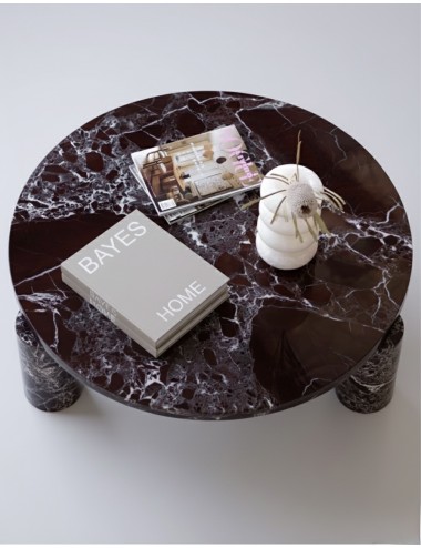 3 Silindir Ayaklı Vişne Mermer Orta Sehpa