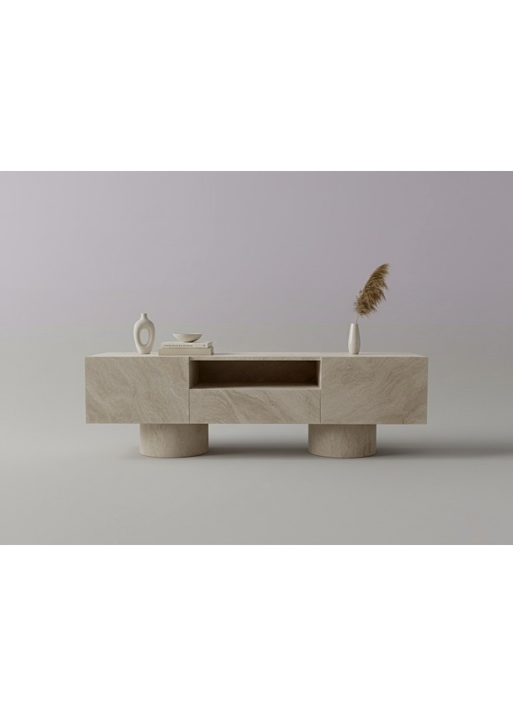 Çekmeceli Silindirik Ayaklı Traverten TV Ünitesi