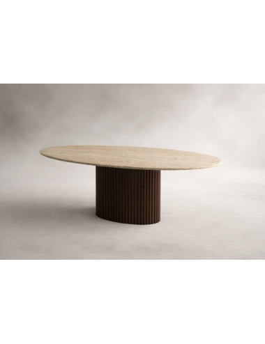  Papatya Mono Ahşap Traverten Yemek Masası