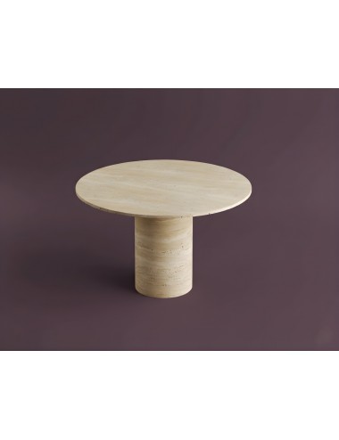 Silindir Ayaklı Yuvarlak Traverten Masa