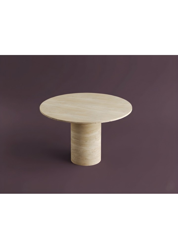 Silindir Ayaklı Yuvarlak Traverten Masa